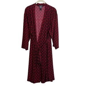 René Rofé Sleepwear Womens Robe 1X Red Black Heart Print Belted 3/4 Sleeve